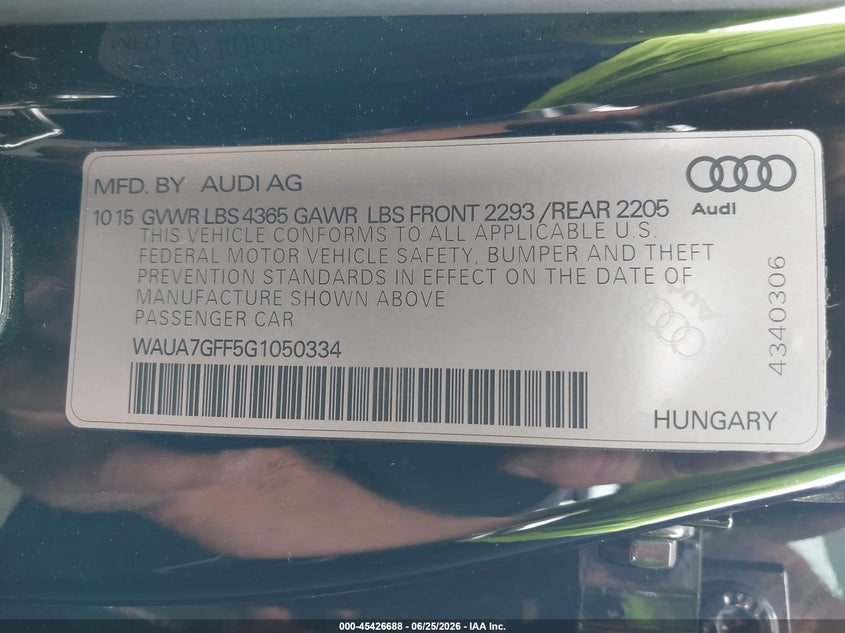 2016 Audi A3 VIN WAUA7GFF5G1050334 IAAI salvage auction — FRONT END, Salvage Certificate (California), sold $875 on 2026-07-15 (photo 9)