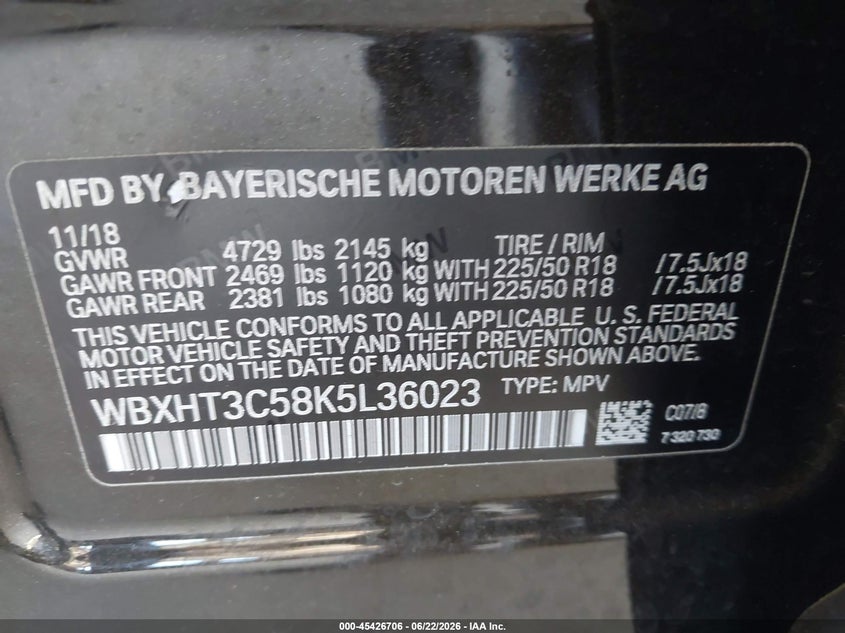 2019 BMW X1 VIN WBXHT3C58K5L36023 IAAI salvage auction — SIDE, Salvage Title, sold $5,200 on 2026-07-11 (photo 9)