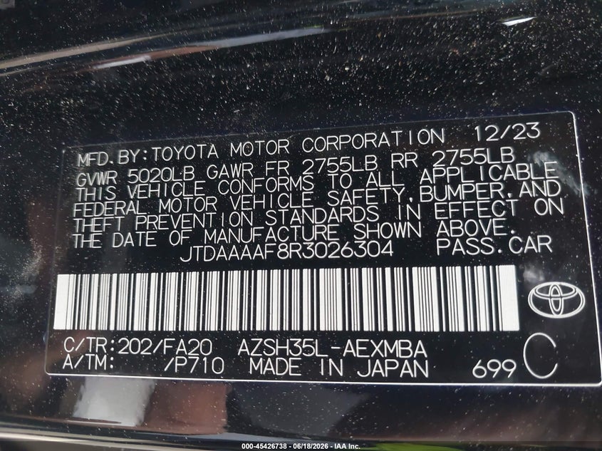 2024 Toyota Crown VIN JTDAAAAF8R3026304 IAAI salvage auction — REAR END, Salvage (California), sold $4,950 on 2026-07-08 (photo 9)