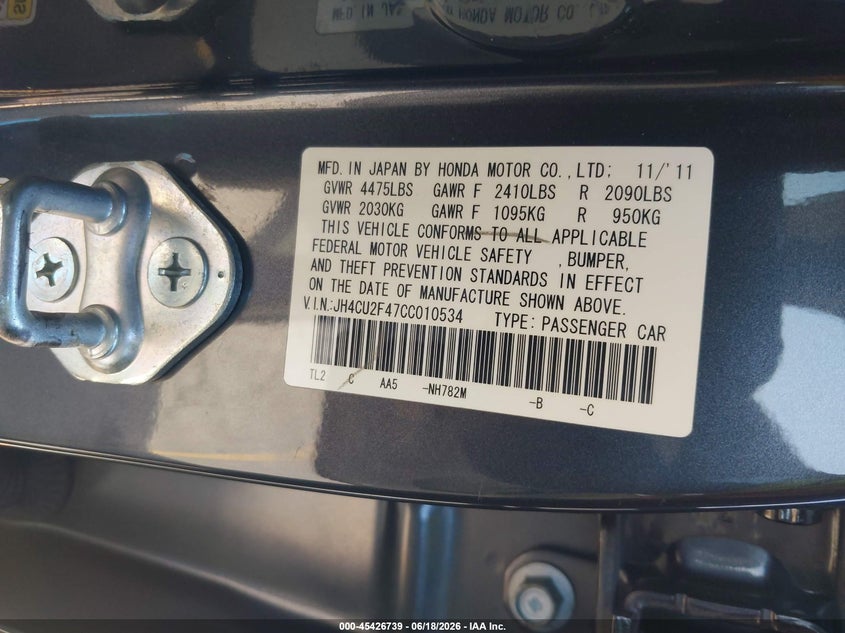 2012 Acura Tsx VIN JH4CU2F47CC010534 IAAI salvage auction — UNDERCARRIAGE, Salvage (California), sold $925 on 2026-07-06 (photo 9)