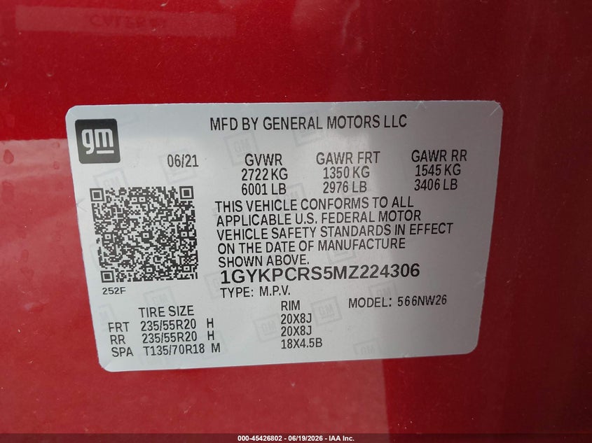 2021 Cadillac Xt6 VIN 1GYKPCRS5MZ224306 IAAI salvage auction — FRONT END, Original (Texas), sold $6,900 on 2026-07-31 (photo 9)