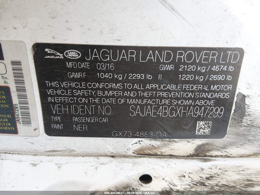 2017 Jaguar Xe VIN SAJAE4BGXHA947299 IAAI salvage auction — LEFT SIDE, Bill Of Sale (Washington), sold $2,450 on 2026-07-15 (photo 9)