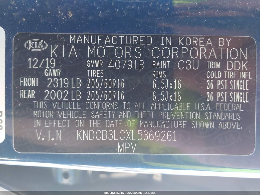 2020 Kia Niro VIN KNDCB3LCXL5369261 IAAI salvage auction — LEFT FRONT, Bill Of Sale (Washington), sold $875 on 2026-07-15 (photo 9)