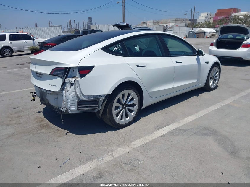2022 Tesla Model 3 VIN 5YJ3E1EB7NF136231 IAAI salvage auction — REAR END, Salvage (California), sold $9,400 on 2026-07-15 (photo 4)
