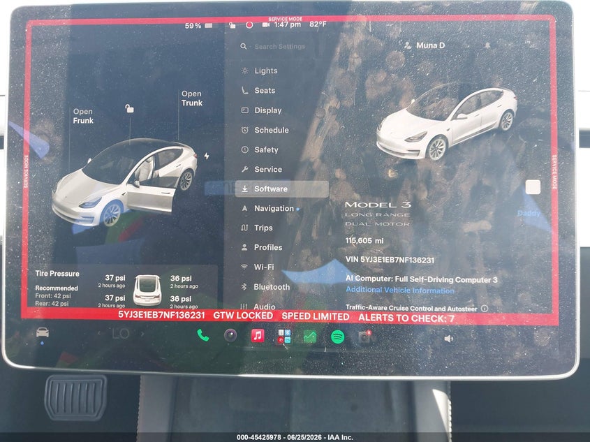2022 Tesla Model 3 VIN 5YJ3E1EB7NF136231 IAAI salvage auction — REAR END, Salvage (California), sold $9,400 on 2026-07-15 (photo 7)