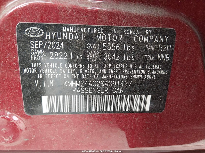 2025 Hyundai Ioniq 6 VIN KMHM24AC2SA091437 IAAI salvage auction — FRONT END, Salvage Title, sold $5,400 on 2026-07-28 (photo 9)