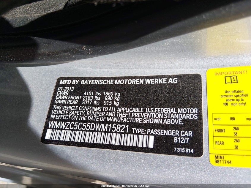2013 Mini Countryman VIN WMWZC5C55DWM15821 IAAI salvage auction — BIO HAZARD, Wait Title, sold $300 on 2026-08-11 (photo 9)