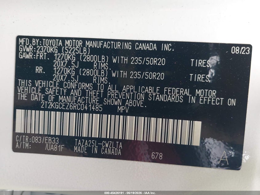 2024 Lexus Nx VIN 2T2KGCEZ6RC041485 IAAI salvage auction — FRONT END, Salvage Title, sold $22,600 on 2026-07-29 (photo 9)