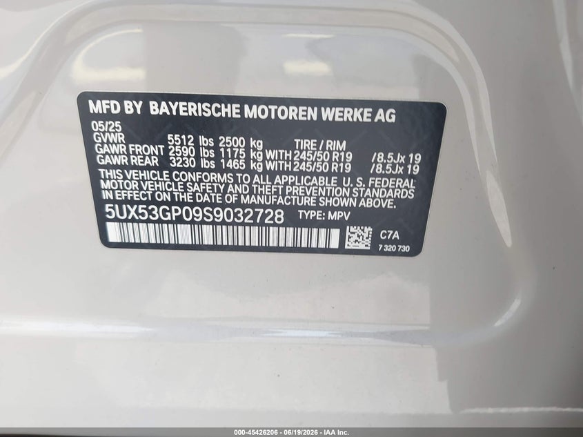 2025 BMW X3 VIN 5UX53GP09S9032728 IAAI salvage auction — RIGHT SIDE, Rebuildable (Florida), sold $25,500 on 2026-07-23 (photo 9)