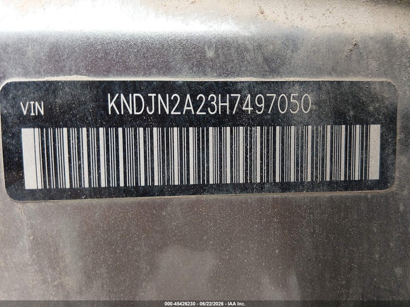 2017 Kia Soul VIN KNDJN2A23H7497050 IAAI salvage auction — NORMAL WEAR, Clear (Mississippi), sold $800 on 2026-08-01 (photo 9)