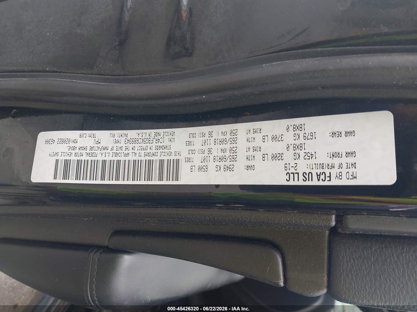 2019 Jeep Grand cherokee VIN 1C4RJFBG5KC689343 IAAI salvage auction — ROOF, Clear (Indiana), sold $2,700 on 2026-07-18 (photo 9)