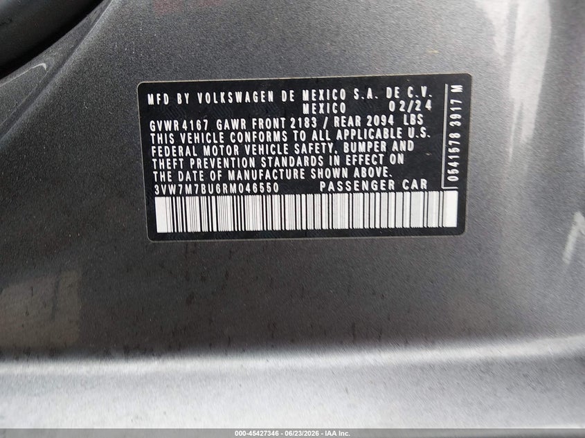 2024 Volkswagen Jetta VIN 3VW7M7BU6RM046550 IAAI salvage auction — FRONT END, Wait Title, sold $5,700 on 2026-09-01 (photo 9)