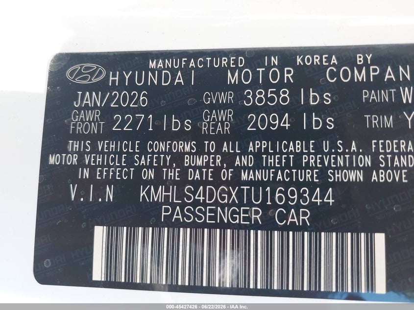 2026 Hyundai Elantra VIN KMHLS4DGXTU169344 IAAI salvage auction — FRONT END, Salvage Title, sold $8,600 on 2026-07-28 (photo 9)