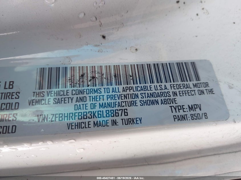 2019 Ram Promaster city VIN ZFBHRFBB3K6L88676 IAAI salvage auction — REAR END, Salvage (California), sold $3,600 on 2026-07-20 (photo 9)