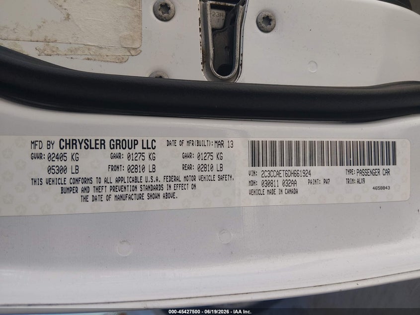 2013 Chrysler 300c VIN 2C3CCAET6DH661924 IAAI salvage auction — FRONT END, Bill Of Sale (Washington), sold $1,300 on 2026-07-08 (photo 9)