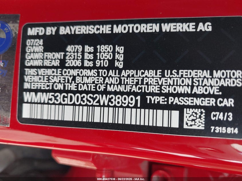2025 Mini Hard top VIN WMW53GD03S2W38991 IAAI salvage auction — SIDE, Wait Title, sold $8,100 on 2026-08-13 (photo 9)
