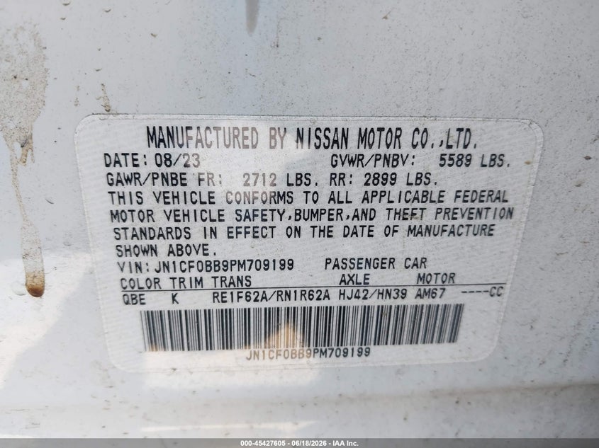 2023 Nissan Ariya VIN JN1CF0BB9PM709199 IAAI salvage auction — LEFT REAR, Salvage (California), sold $8,300 on 2026-07-29 (photo 9)