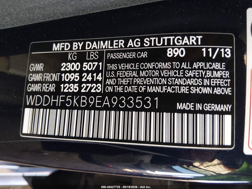 2014 Mercedes-benz E-klasse VIN WDDHF5KB9EA933531 IAAI salvage auction — RIGHT FRONT, Salvage (Arizona), sold $1,225 on 2026-08-18 (photo 9)