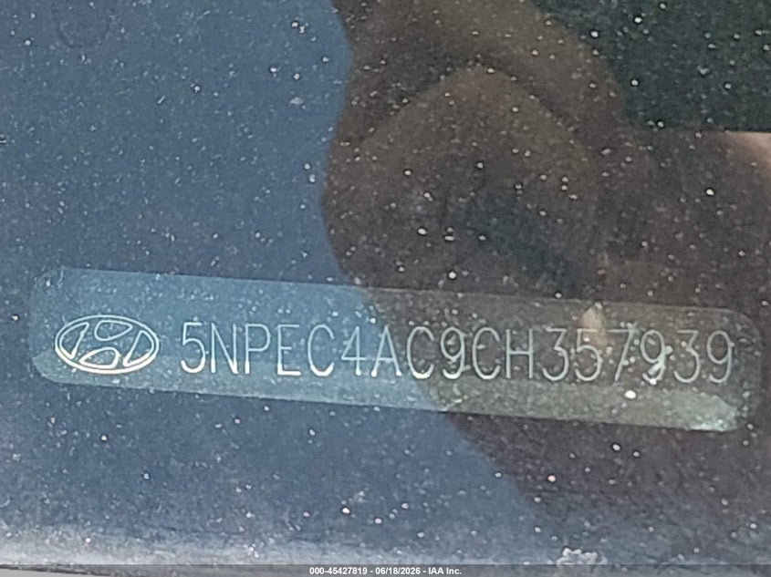 2012 Hyundai Sonata VIN 5NPEC4AC9CH357939 IAAI salvage auction — NORMAL WEAR, Original (Ohio), sold $950 on 2026-07-07 (photo 9)