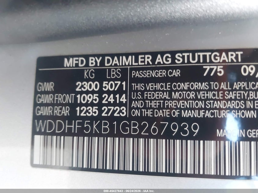 2016 Mercedes-benz E-class VIN WDDHF5KB1GB267939 IAAI salvage auction — NORMAL WEAR, Bill Of Sale (Arizona), sold $3,600 on 2026-08-11 (photo 9)