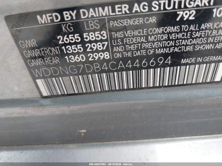 2012 Mercedes-benz S-klasse VIN WDDNG7DB4CA446694 IAAI salvage auction — RIGHT SIDE, Salvage Title, sold $2,100 on 2026-08-05 (photo 9)