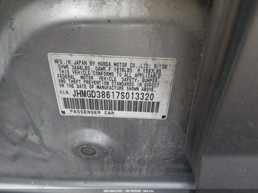2007 Honda Fit VIN JHMGD38617S013320 IAAI salvage auction — NORMAL WEAR, Salvage (Ohio), sold $525 on 2026-07-08 (photo 9)
