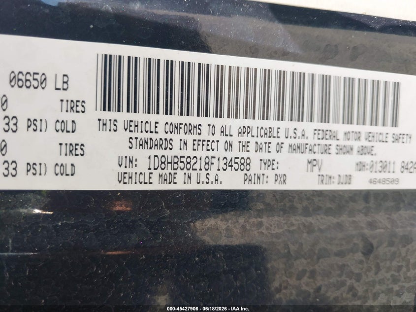 2008 Dodge Durango VIN 1D8HB58218F134588 IAAI salvage auction — NORMAL WEAR, Clear (Utah), sold $275 on 2026-07-09 (photo 9)