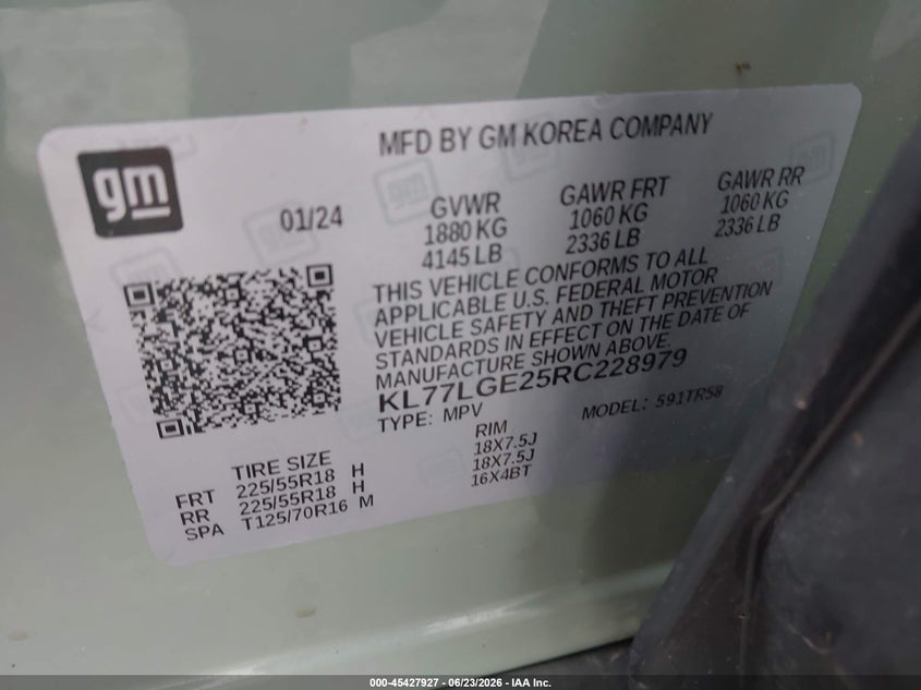 2024 Chevrolet Trax VIN KL77LGE25RC228979 IAAI salvage auction — FRONT END, Salvage Title, sold $1,550 on 2026-07-30 (photo 9)