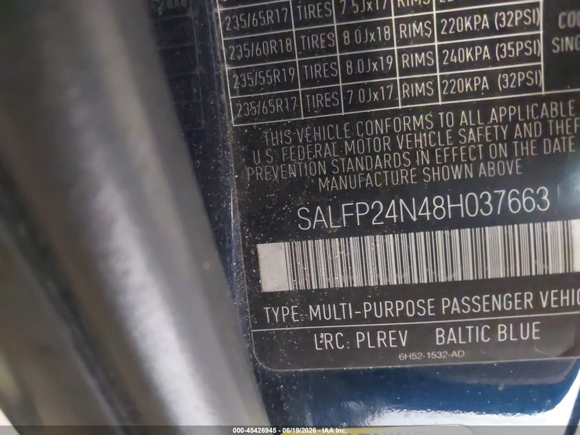 2008 Land rover Lr2 VIN SALFP24N48H037663 IAAI salvage auction — NORMAL WEAR, Clear (Minnesota), sold $425 on 2026-07-15 (photo 9)