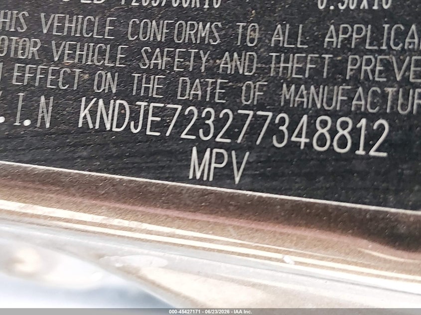 2007 Kia Sportage VIN KNDJE723277348812 IAAI salvage auction — NORMAL WEAR, Peddle Clear Public-Restricted (Oregon), sold $250 on 2026-07-20 (photo 9)
