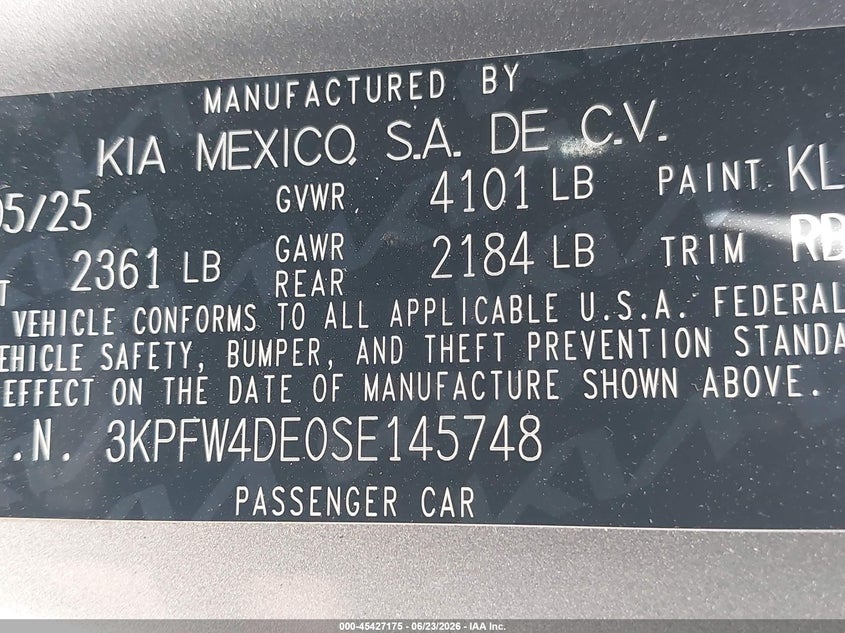 2025 Kia K4 VIN 3KPFW4DE0SE145748 IAAI salvage auction — SIDE, Salvage Title, sold $8,400 on 2026-08-02 (photo 9)