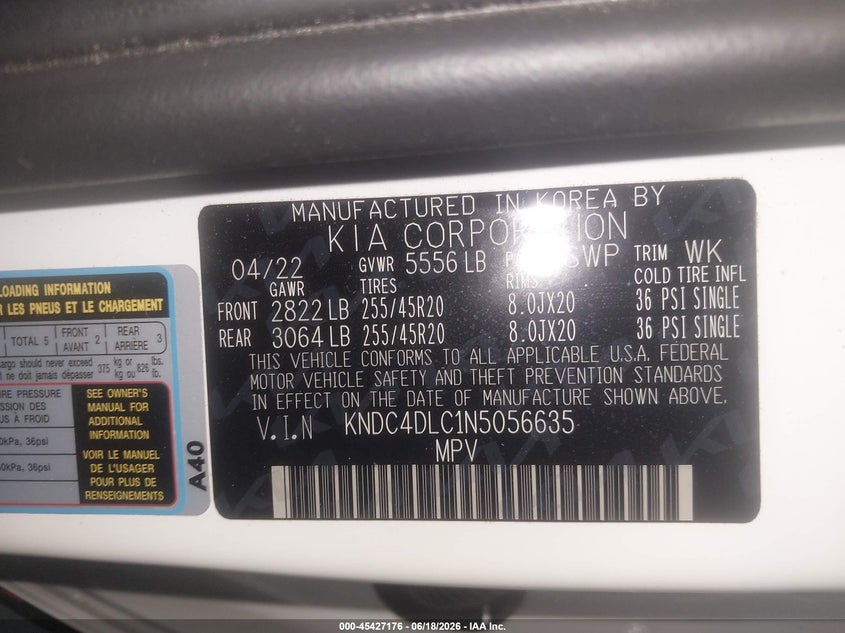 2022 Kia Ev6 VIN KNDC4DLC1N5056635 IAAI salvage auction — RIGHT SIDE, Salvage (Georgia), sold $10,000 on 2026-07-23 (photo 9)