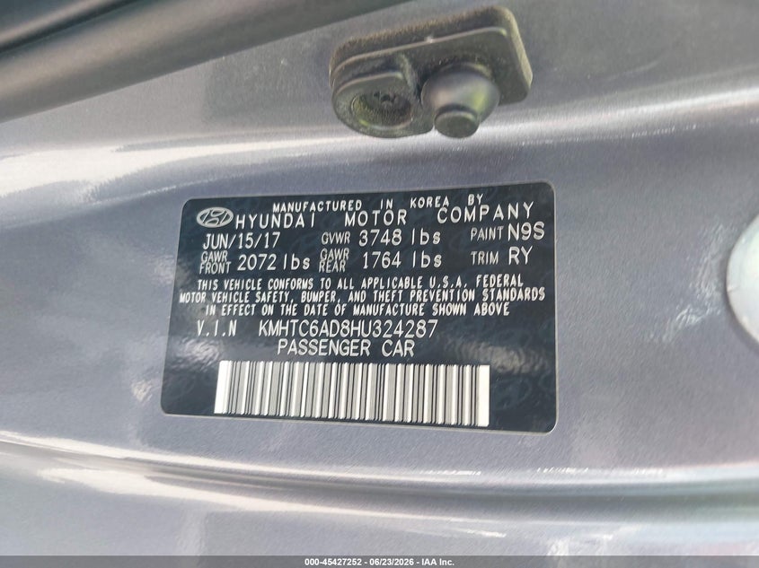 2017 Hyundai Veloster VIN KMHTC6AD8HU324287 IAAI salvage auction — RIGHT SIDE, Original (Texas), sold $1,800 on 2026-07-29 (photo 9)