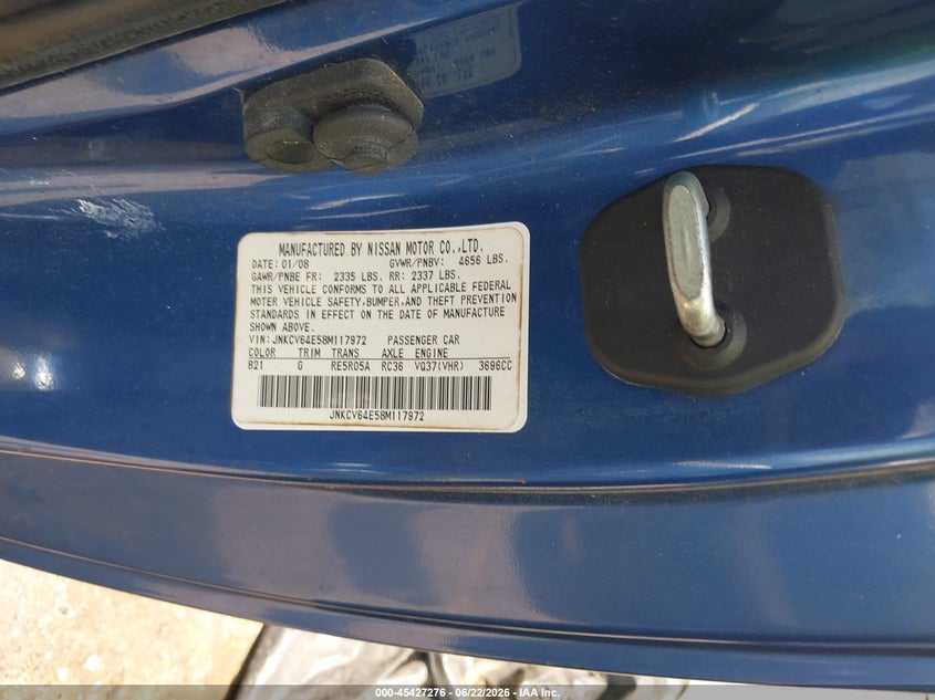2008 Infiniti G37 VIN JNKCV64E58M117972 IAAI salvage auction — FRONT END, Salvage (Texas), sold $675 on 2026-07-15 (photo 9)