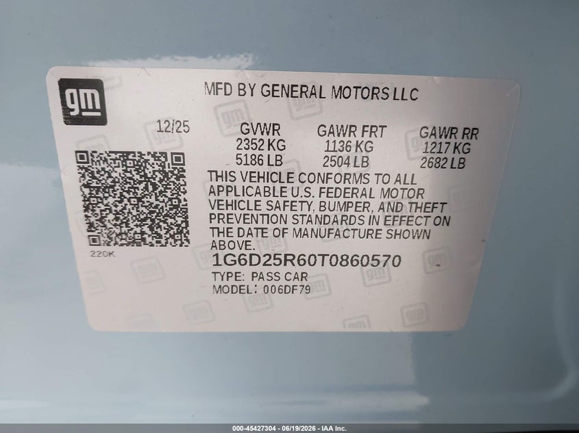 2026 Cadillac Ct5-v VIN 1G6D25R60T0860570 IAAI salvage auction — STORM DAMAGE, Salvage Title, sold $63,000 on 2026-08-10 (photo 9)