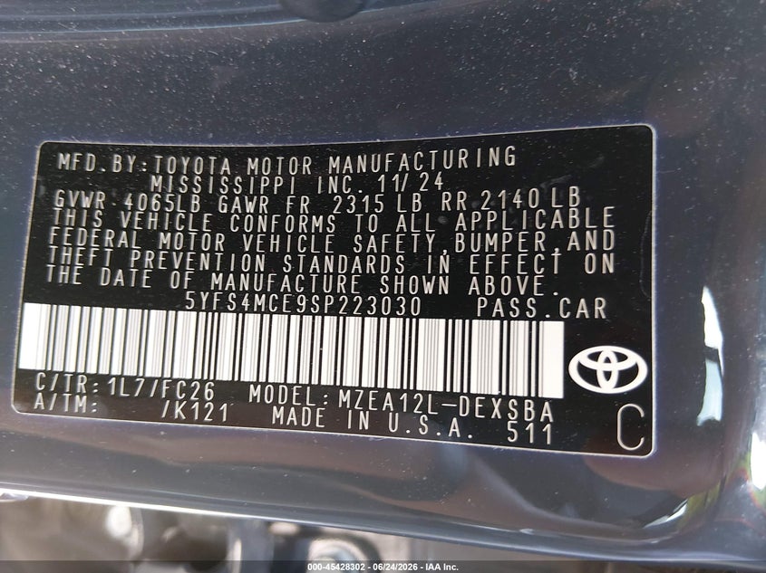 2025 Toyota Corolla VIN 5YFS4MCE9SP223030 IAAI salvage auction — UNKNOWN, Original (Texas), sold $16,600 on 2026-07-13 (photo 9)