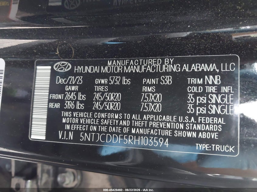 2024 Hyundai Santa cruz VIN 5NTJCDDF5RH103594 IAAI salvage auction — ROOF, Salvage (Pennsylvania), sold $9,700 on 2026-07-28 (photo 9)