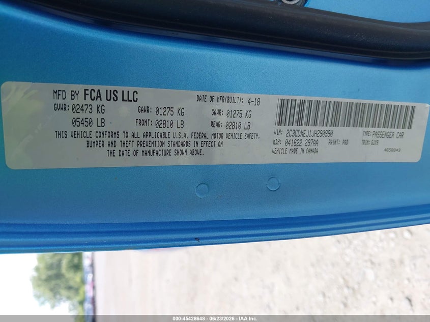 2018 Dodge Charger VIN 2C3CDXEJ1JH290990 IAAI salvage auction — FRONT END, Salvage Title, sold $13,500 on 2026-07-26 (photo 9)