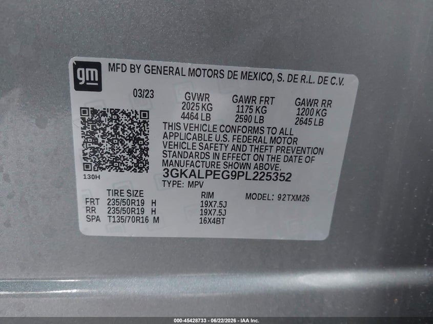 2023 Gmc Terrain VIN 3GKALPEG9PL225352 IAAI salvage auction — FRONT END, Salvage (Tennessee), sold $8,700 on 2026-07-11 (photo 9)