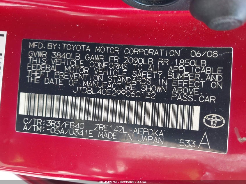 2009 Toyota Corolla VIN JTDBL40E299060132 IAAI salvage auction — FRONT END, Salvage (Georgia), sold $1,150 on 2026-07-28 (photo 9)
