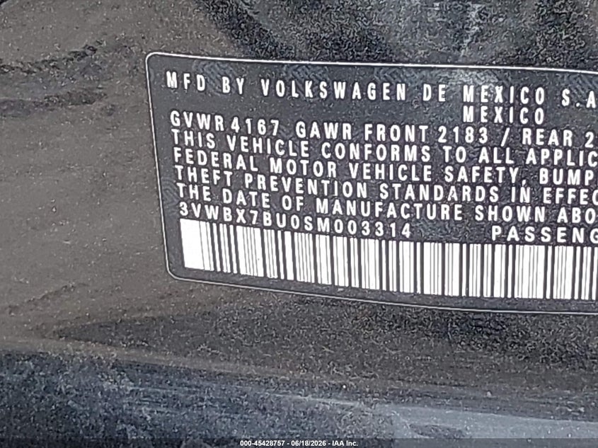 2025 Volkswagen Jetta VIN 3VWBX7BU0SM003314 IAAI salvage auction — FRONT & REAR, Salvage Title, sold $6,600 on 2026-07-25 (photo 9)