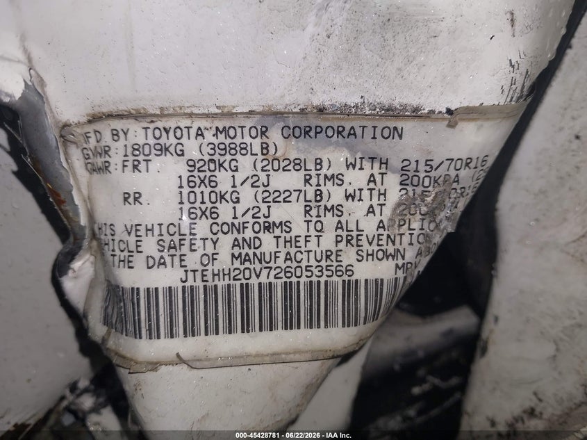 2002 Toyota Rav4 VIN JTEHH20V726053566 IAAI salvage auction — NORMAL WEAR, Clear (New York), sold $400 on 2026-07-22 (photo 9)