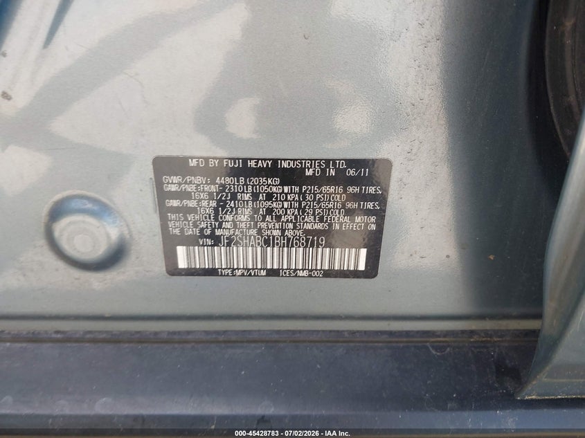 2011 Subaru Forester VIN JF2SHABC1BH768719 IAAI salvage auction — REAR END, Clear (Massachusetts), sold $1,050 on 2026-07-10 (photo 9)