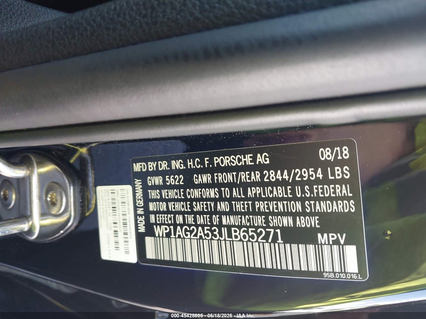 2018 Porsche Macan VIN WP1AG2A53JLB65271 IAAI salvage auction — FRONT END, Salvage Title, sold $14,325 on 2026-08-20 (photo 9)