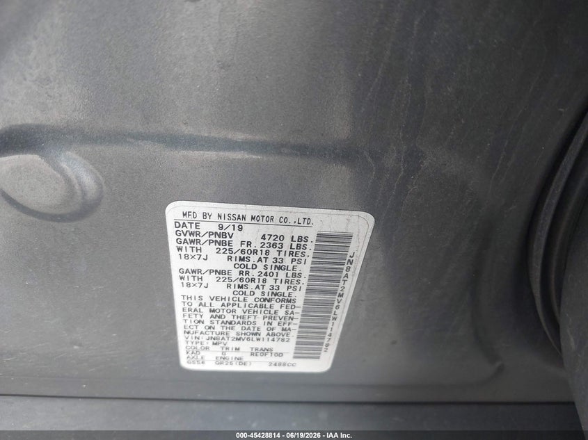 2020 Nissan Rogue VIN JN8AT2MV6LW114782 IAAI salvage auction — RIGHT SIDE, Salvage (Pennsylvania), sold $3,600 on 2026-07-31 (photo 9)