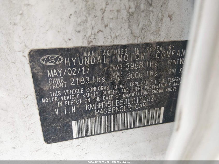 2018 Hyundai Elantra VIN KMHH35LE5JU013282 IAAI salvage auction — FRONT END, Salvage Title, sold $1,150 on 2026-07-22 (photo 9)