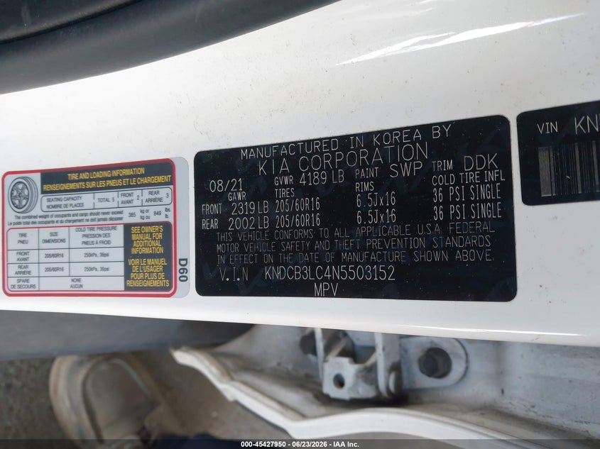 2022 Kia Niro VIN KNDCB3LC4N5503152 IAAI salvage auction — REAR END, Salvage Title, sold $3,050 on 2026-07-23 (photo 9)