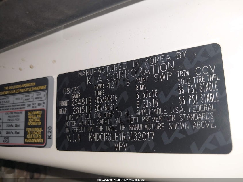 2024 Kia Niro VIN KNDCR3LE1R5132017 IAAI salvage auction — UNKNOWN, Salvage Title, sold $2,150 on 2026-07-28 (photo 9)