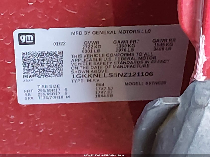 2022 Gmc Acadia VIN 1GKKNLLS5NZ121106 IAAI salvage auction — LEFT FRONT, Salvage (Arizona), sold $5,200 on 2026-07-11 (photo 9)
