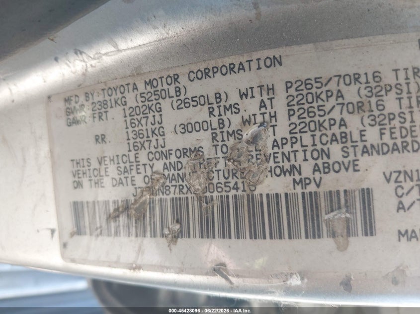 2002 Toyota 4runner VIN JT3HN87RX29065416 IAAI salvage auction — NORMAL WEAR, Clear (Utah), sold $2,000 on 2026-07-30 (photo 9)